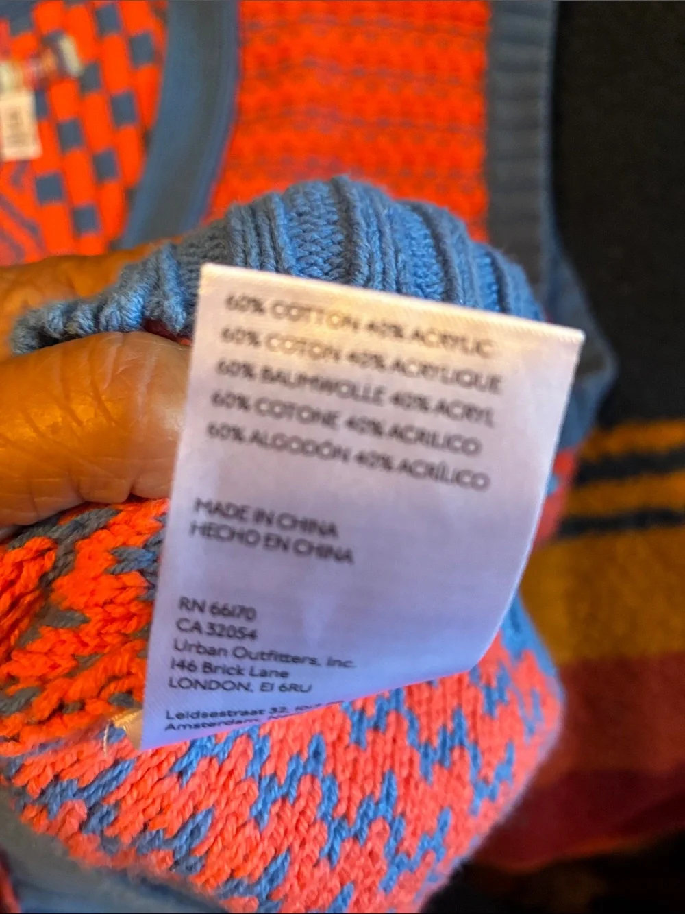 Urban Outfitters orange/Red and Blue Knit Franklin cardigan sweeater vest